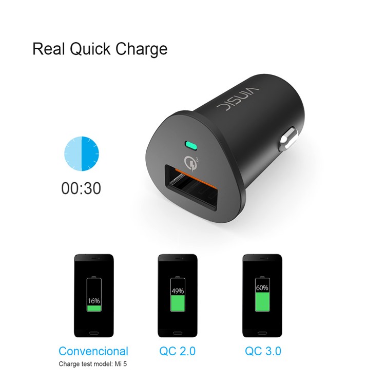 VINSIC VSCC106 Single Port QC 3.0 Car Charger for iPhone Samsung Huawei Etc - Black-8