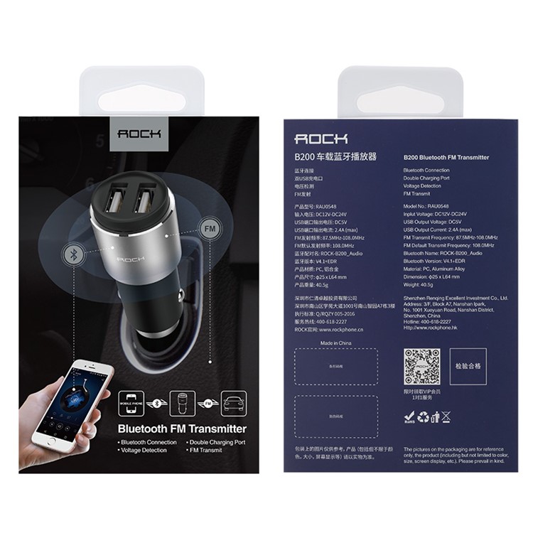 ROCK B200 Wireless Bluetooth Hands-free Music Player FM Transmitter Car Charger Car Kit for iPhone Samsung - Black-13