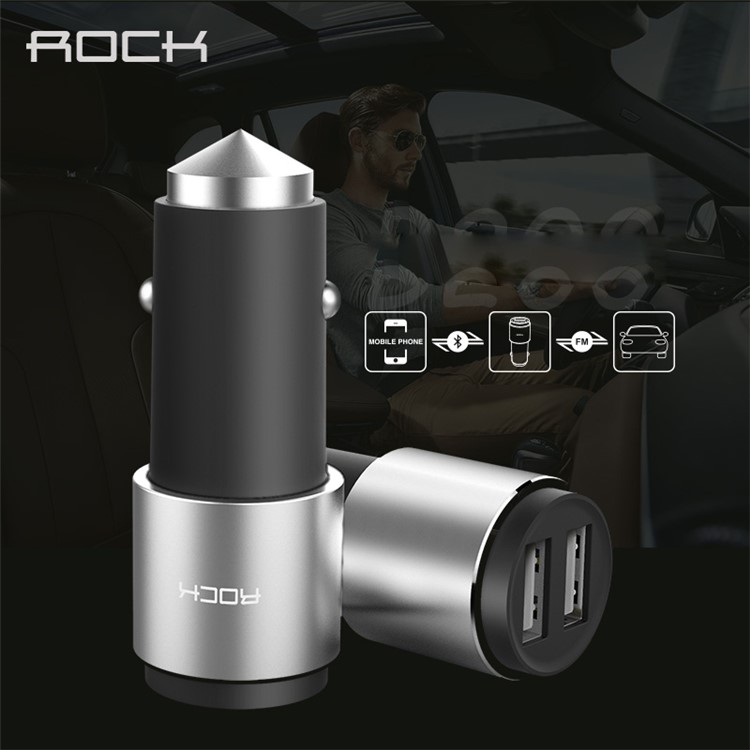 ROCK B200 Wireless Bluetooth Hands-free Music Player FM Transmitter Car Charger Car Kit for iPhone Samsung - Black-2