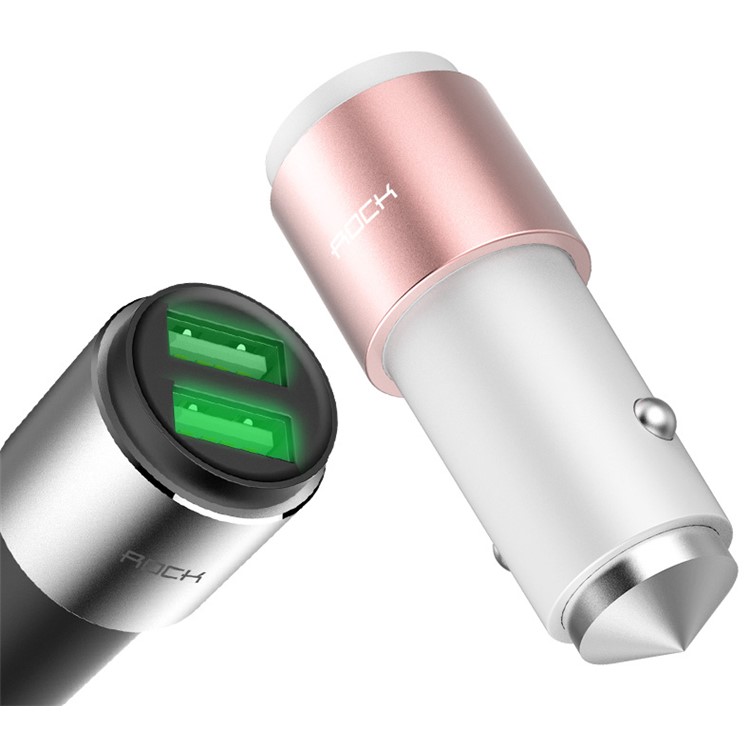 ROCK B200 Music Player FM Transmitter Hands-free Wireless Bluetooth Car Kit with Dual USB Ports - Rose Gold Color-3