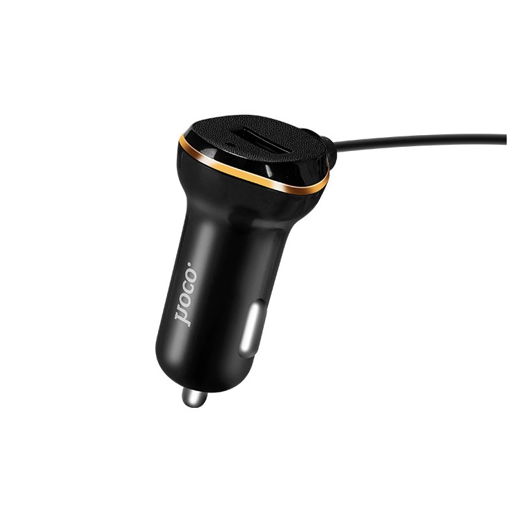 HOCO Z14 Single USB Car Charger with Micro USB Coiled Cord - Black-3