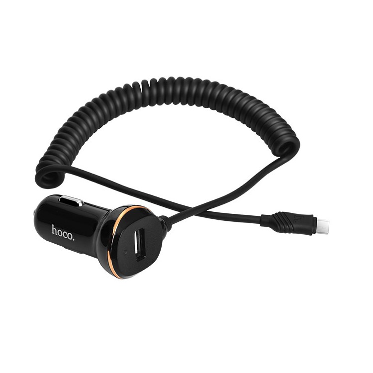 HOCO Z14 Single USB Car Charger with Micro USB Coiled Cord - Black-4