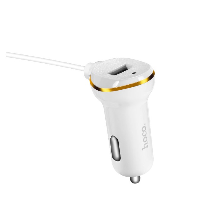 HOCO Z14 Fast Charging Single Port USB Car Charger with Micro USB Coiled Cable - White-2