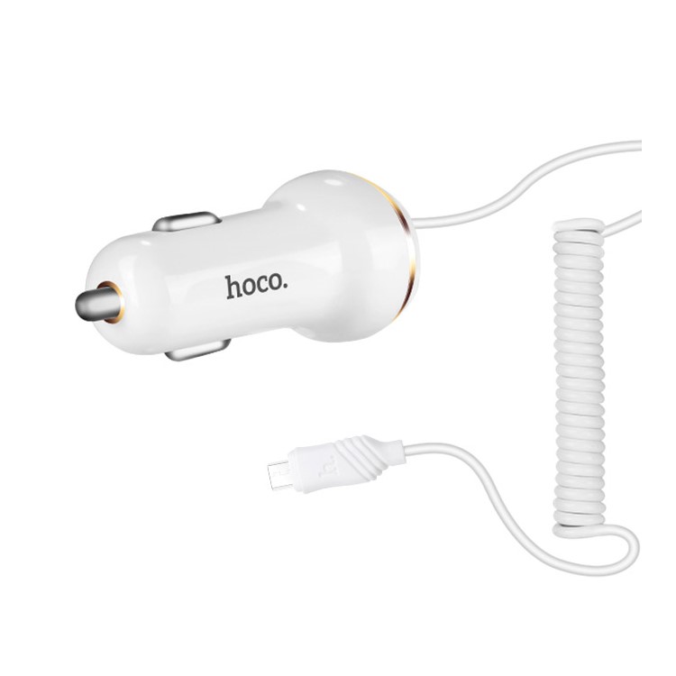 HOCO Z14 Fast Charging Single Port USB Car Charger with Micro USB Coiled Cable - White-3