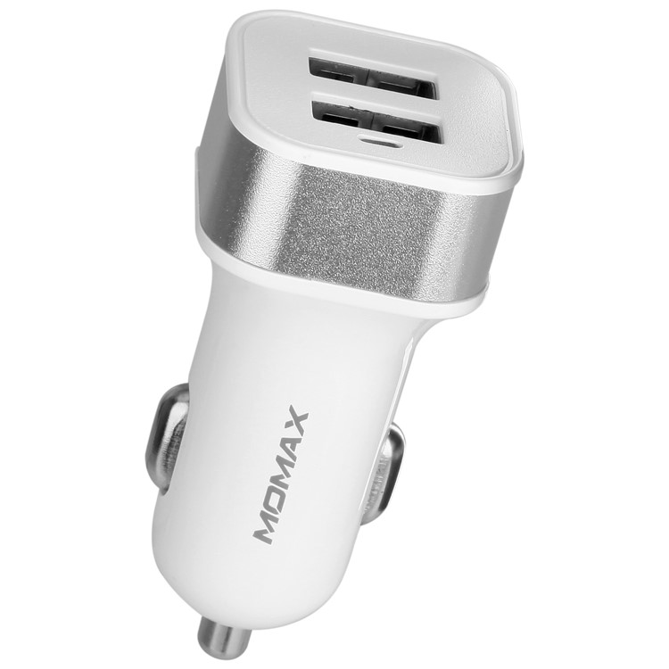 MOMAX 5V 2.4A Dual USB Smart Car Charger for iPhone Samsung HTC Etc. - White-1