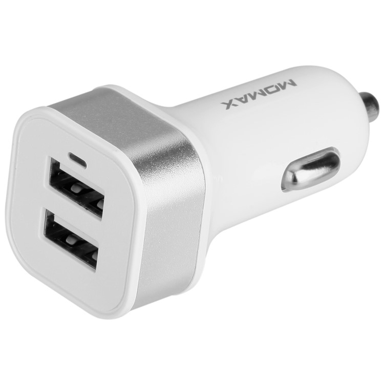 MOMAX 5V 2.4A Dual USB Smart Car Charger for iPhone Samsung HTC Etc. - White-4