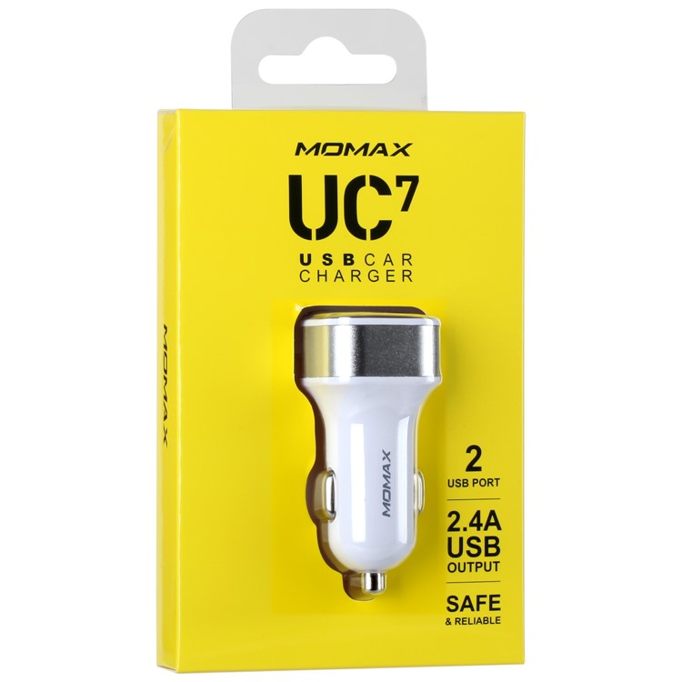 MOMAX 5V 2.4A Dual USB Smart Car Charger for iPhone Samsung HTC Etc. - White-9