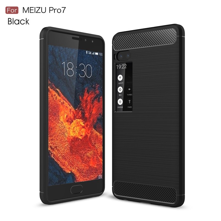 For Meizu Pro 7 Carbon Fiber Texture Brushed TPU Phone Cover - Black-1