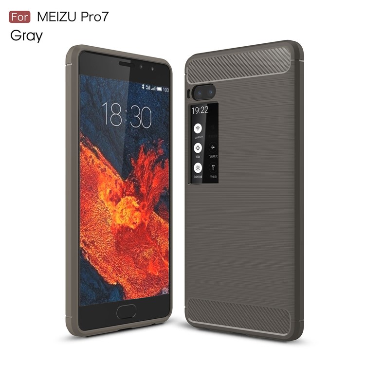 For Meizu Pro 7 Carbon Fiber Texture Brushed TPU Phone Casing - Grey-1