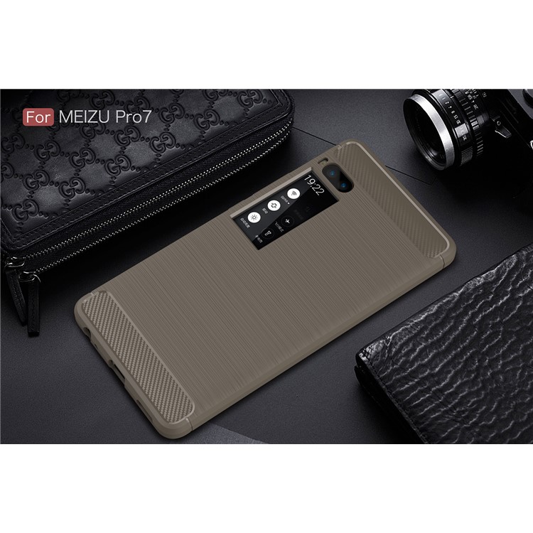 For Meizu Pro 7 Carbon Fiber Texture Brushed TPU Phone Casing - Grey-2