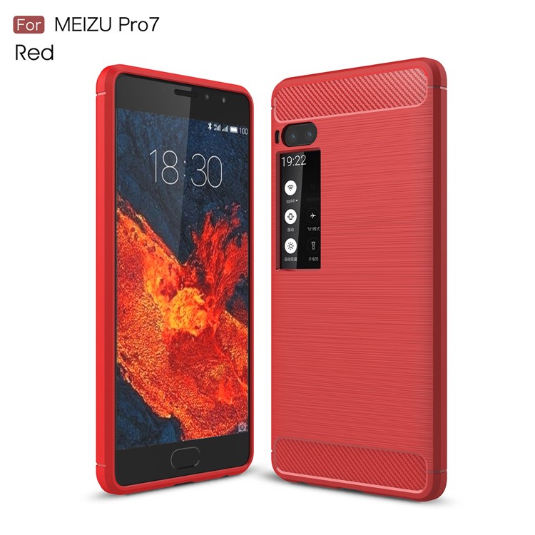 For Meizu Pro 7 Carbon Fiber Texture Brushed TPU Phone Case - Red-1