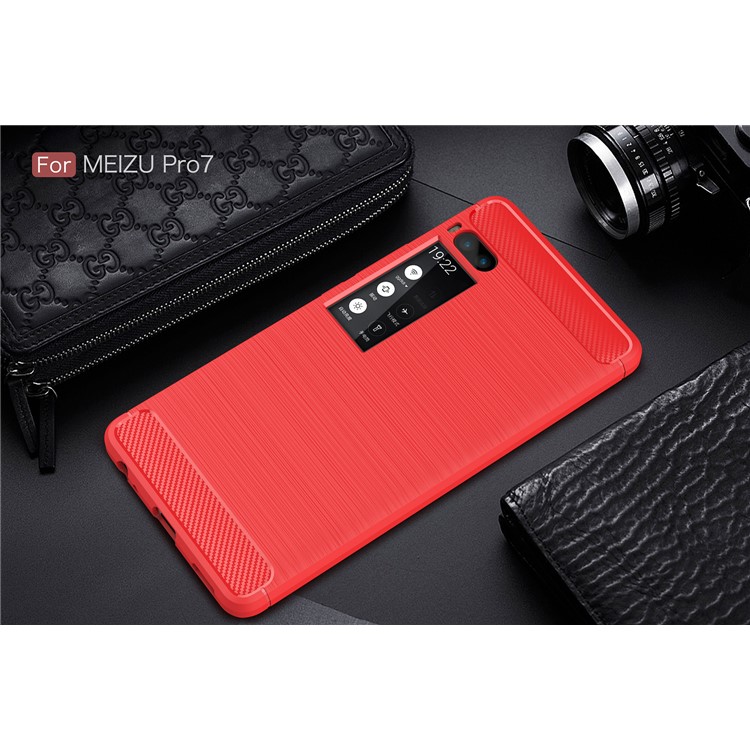 For Meizu Pro 7 Carbon Fiber Texture Brushed TPU Phone Case - Red-2