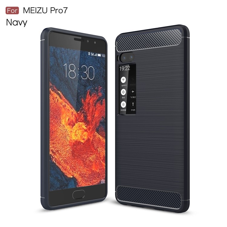 For Meizu Pro 7 Carbon Fiber Texture Brushed TPU Phone Shell - Dark Blue-1