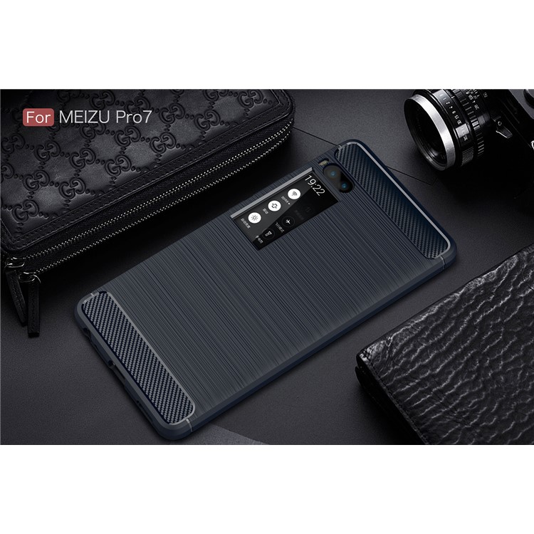 For Meizu Pro 7 Carbon Fiber Texture Brushed TPU Phone Shell - Dark Blue-2