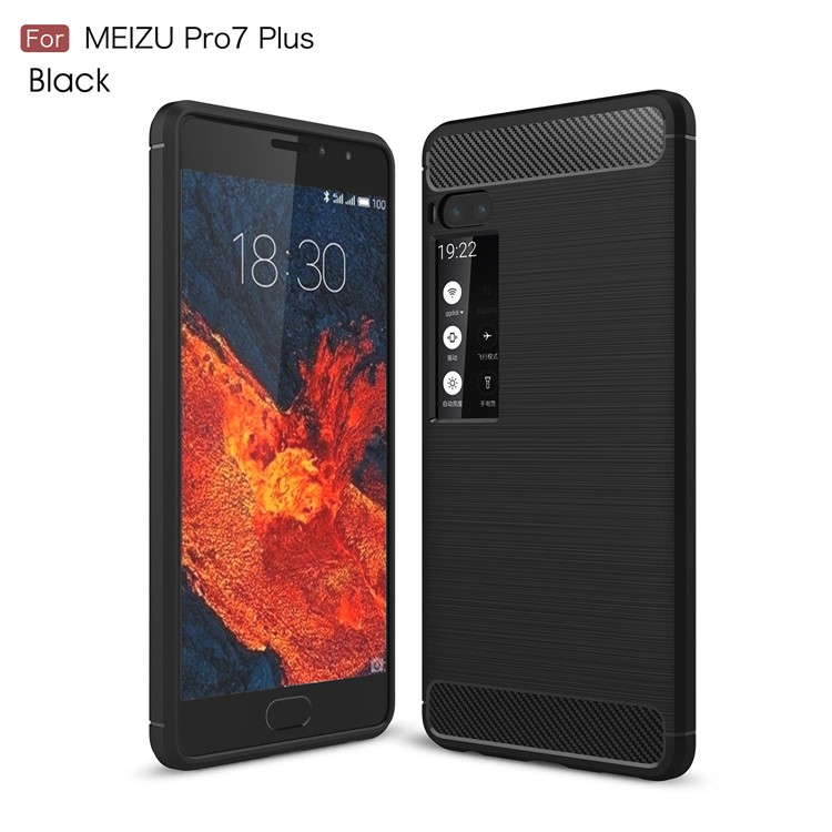 For Meizu Pro 7 Plus Carbon Fiber Texture Brushed TPU Phone Case Accessory - Black-1