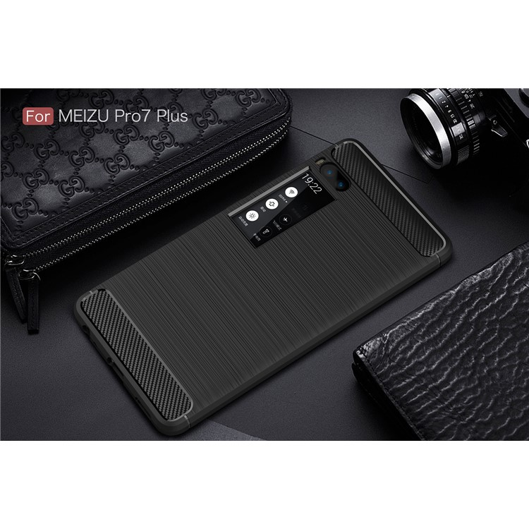 For Meizu Pro 7 Plus Carbon Fiber Texture Brushed TPU Phone Case Accessory - Black-10
