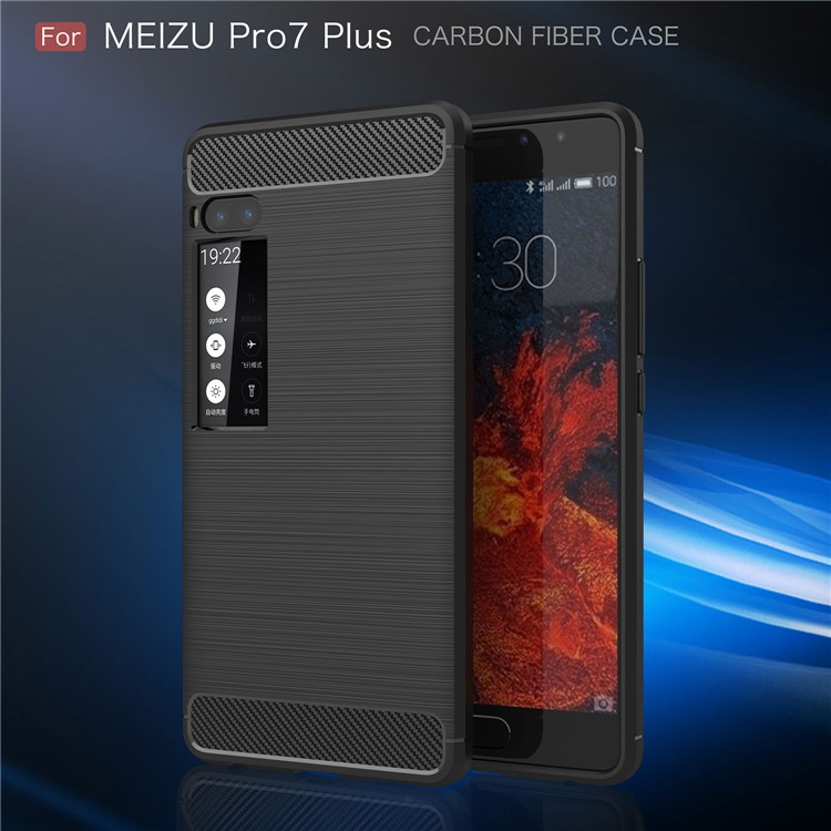 For Meizu Pro 7 Plus Carbon Fiber Texture Brushed TPU Phone Case Accessory - Black-2