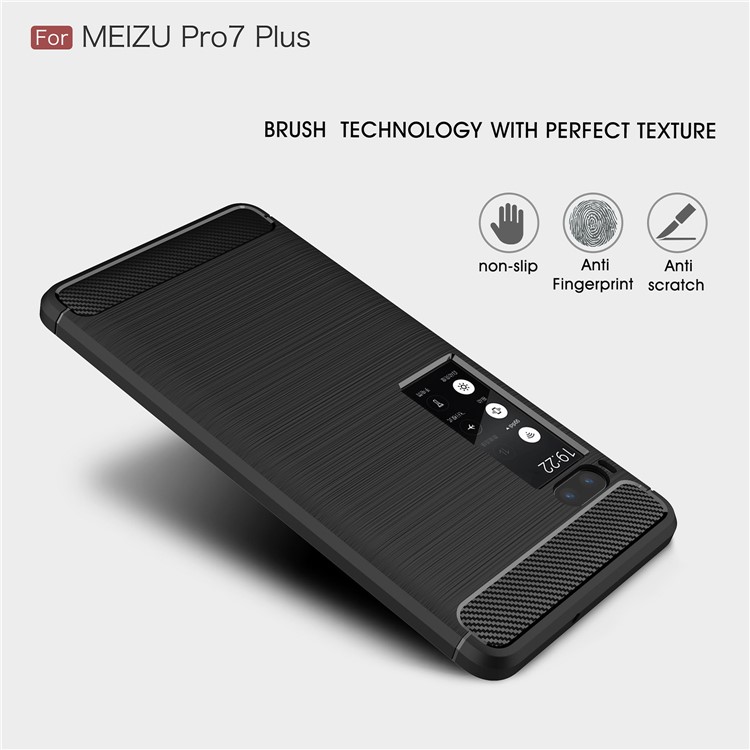 For Meizu Pro 7 Plus Carbon Fiber Texture Brushed TPU Phone Case Accessory - Black-3