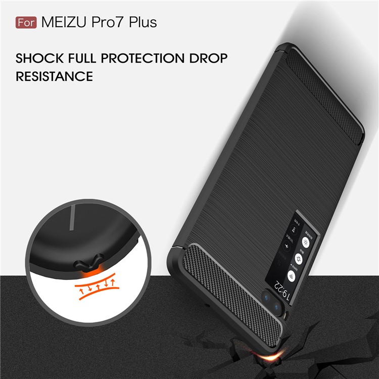For Meizu Pro 7 Plus Carbon Fiber Texture Brushed TPU Phone Case Accessory - Black-6