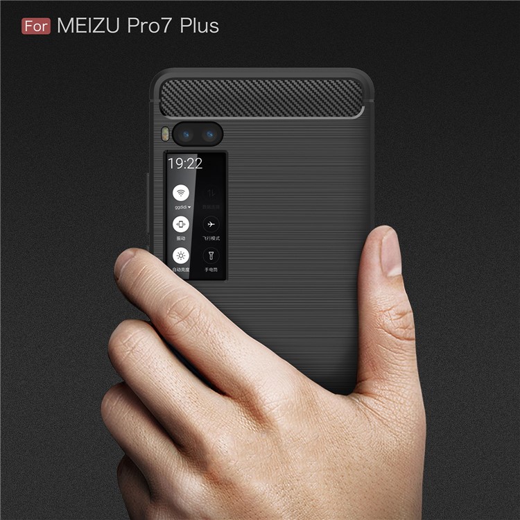 For Meizu Pro 7 Plus Carbon Fiber Texture Brushed TPU Phone Case Accessory - Black-8