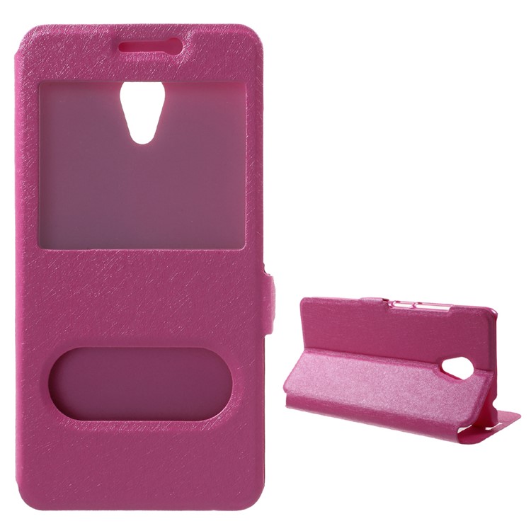 Silk Texture Dual Window Leather Phone Case for Meizu A5/5C - Rose-1