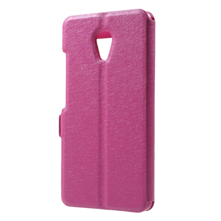 Silk Texture Dual Window Leather Phone Case for Meizu A5/5C - Rose-2