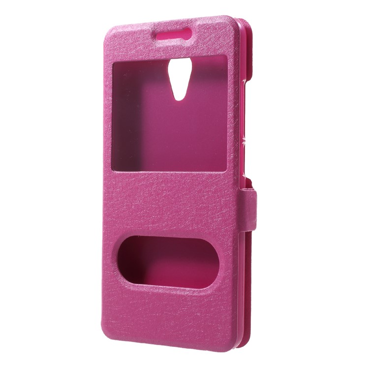 Silk Texture Dual Window Leather Phone Case for Meizu A5/5C - Rose-3
