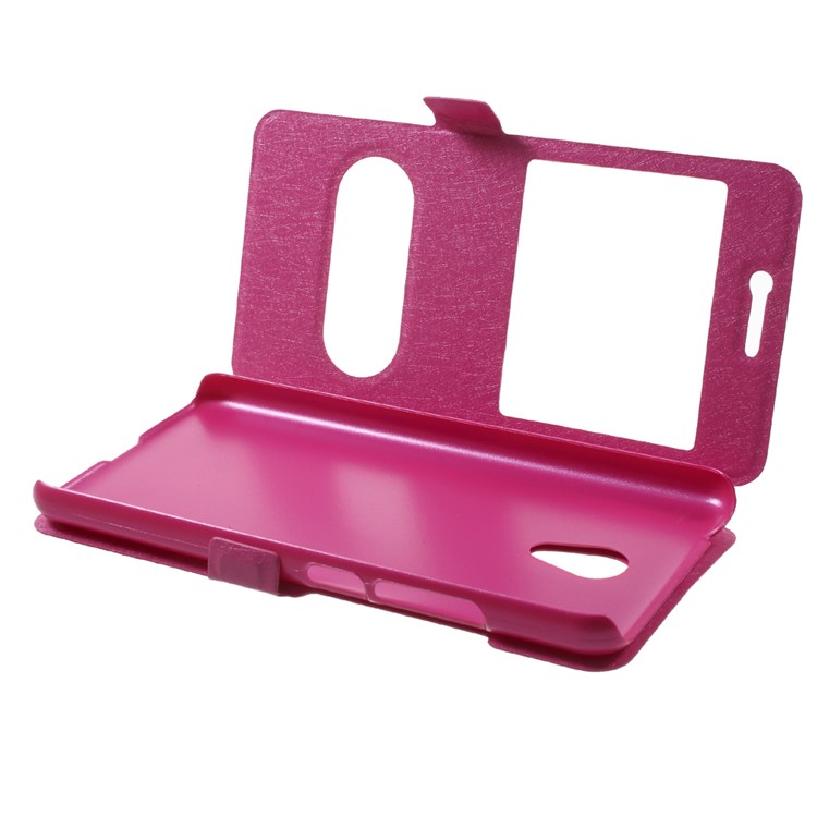 Silk Texture Dual Window Leather Phone Case for Meizu A5/5C - Rose-5