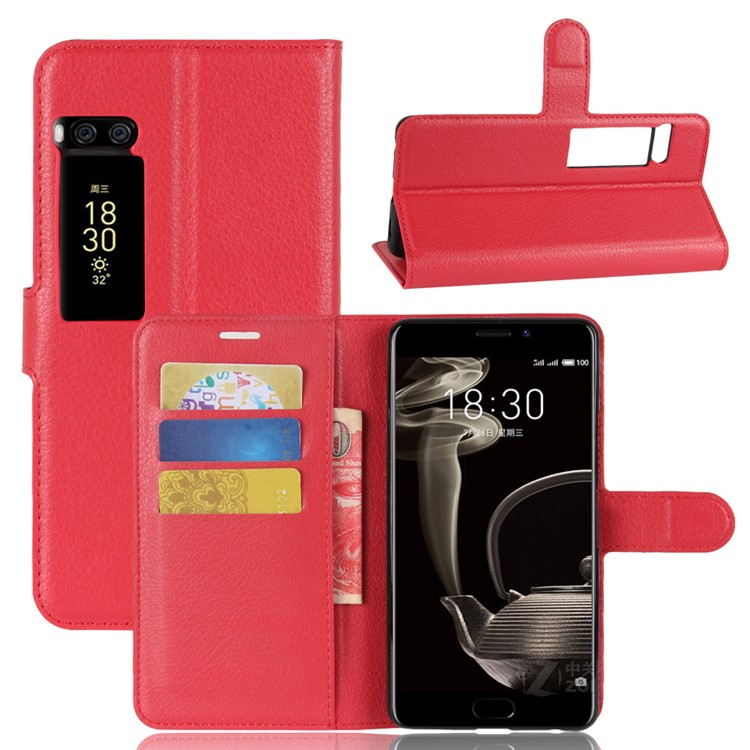 Wallet Stand Litchi Texture Leather Phone Case Shell for Meizu PRO 7 Plus - Red-1