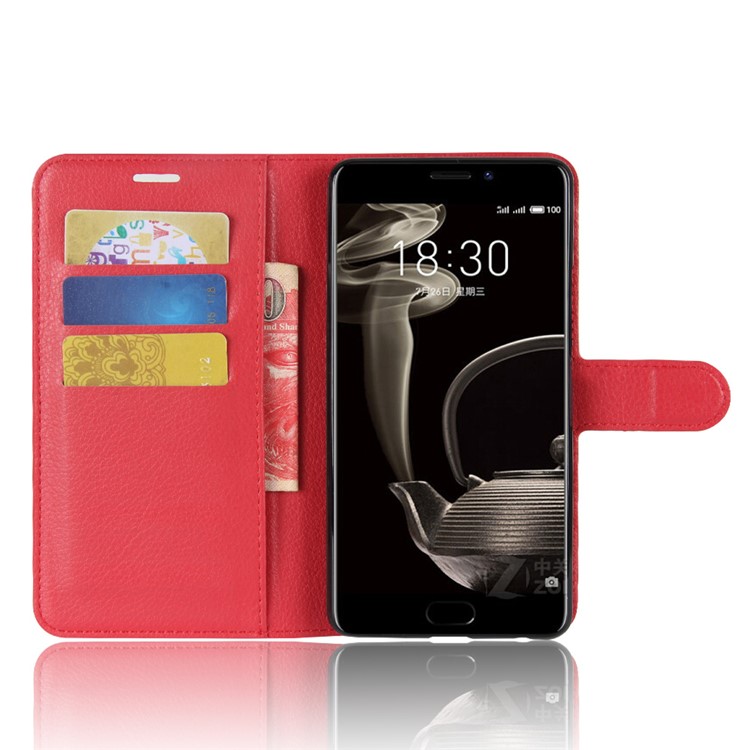 Wallet Stand Litchi Texture Leather Phone Case Shell for Meizu PRO 7 Plus - Red-4