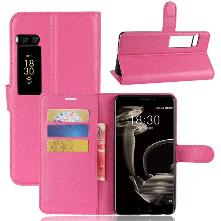 Litchi Grain Wallet Stand Leather Flip Phone Case for Meizu PRO 7 Plus - Rose-1