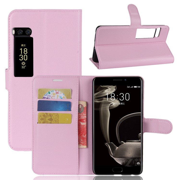 Litchi Texture Wallet Stand Leather Phone Case Accessory for Meizu PRO 7 Plus - Light Purple-1