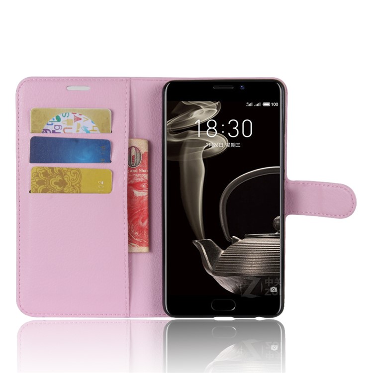 Litchi Texture Wallet Stand Leather Phone Case Accessory for Meizu PRO 7 Plus - Light Purple-4