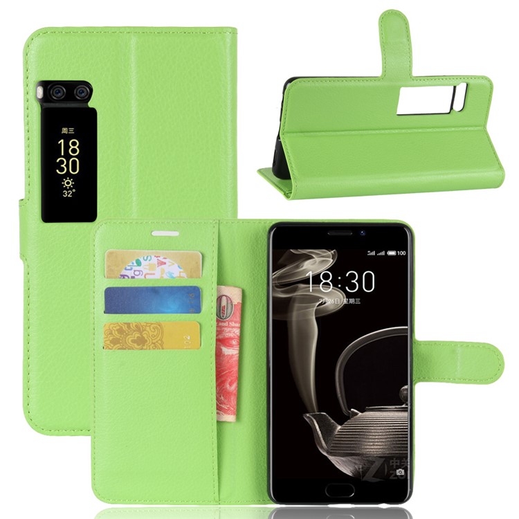 Litchi Texture Wallet Stand Leather Protection Phone Case for Meizu PRO 7 Plus - Green-1