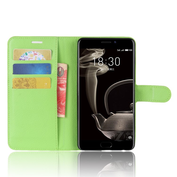Litchi Texture Wallet Stand Leather Protection Phone Case for Meizu PRO 7 Plus - Green-4