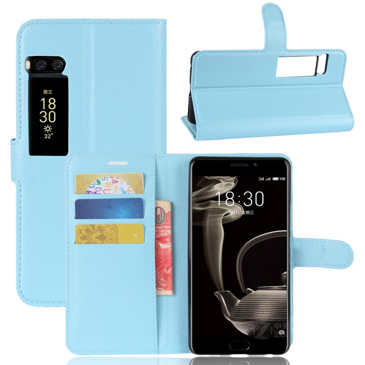 Litchi Texture Wallet Leather Magnetic Closure Stand Cover Folio Phone Case for Meizu PRO 7 Plus - Blue-1