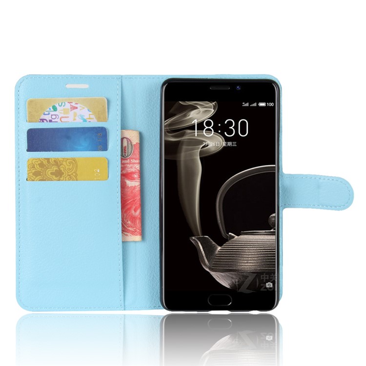 Litchi Texture Wallet Leather Magnetic Closure Stand Cover Folio Phone Case for Meizu PRO 7 Plus - Blue-4