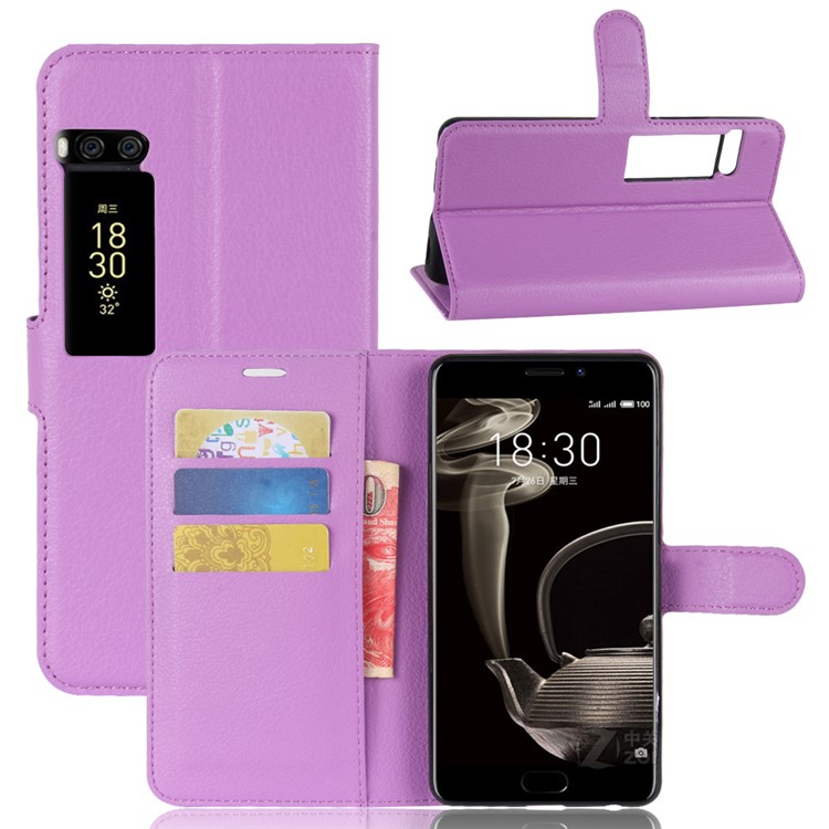 For Meizu PRO 7 Plus Litchi Texture Wallet Stand Leather Phone Case - Dark Purple-1