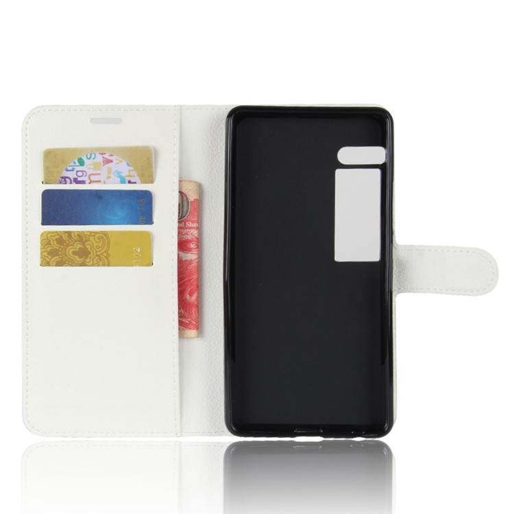 Litchi Grain Leather Wallet Stand Cover for Meizu PRO 7 - White-3