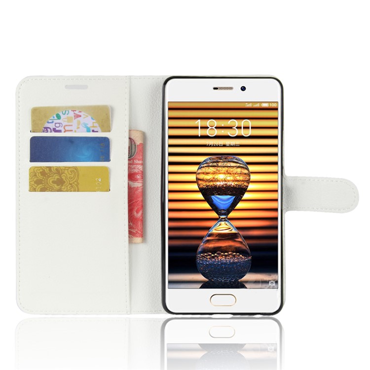 Litchi Grain Leather Wallet Stand Cover for Meizu PRO 7 - White-4