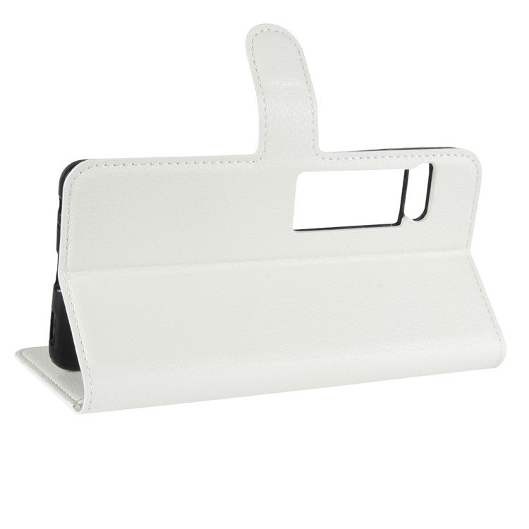 Litchi Grain Leather Wallet Stand Cover for Meizu PRO 7 - White-5