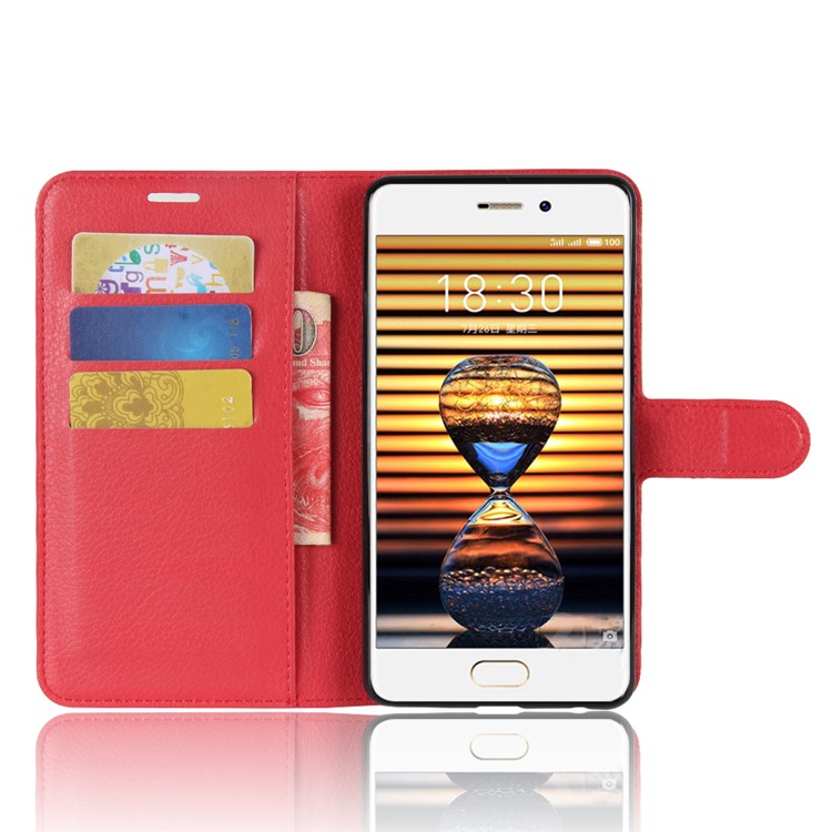 Litchi Grain Leather Wallet Stand Shell for Meizu PRO 7 - Red-4