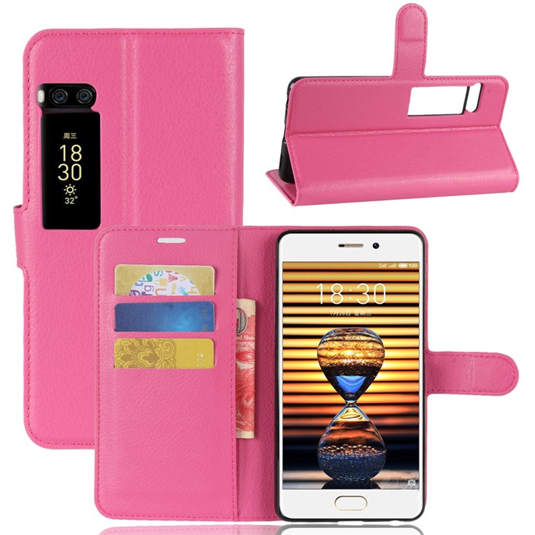 Litchi Grain Leather Wallet Stand Phone Case for Meizu PRO 7 - Rose-1