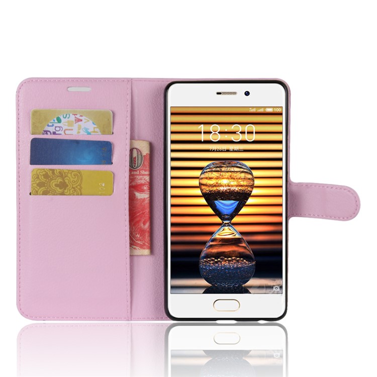 Litchi Grain Leather Wallet Stand Phone Cover for Meizu PRO 7 - Pink-4