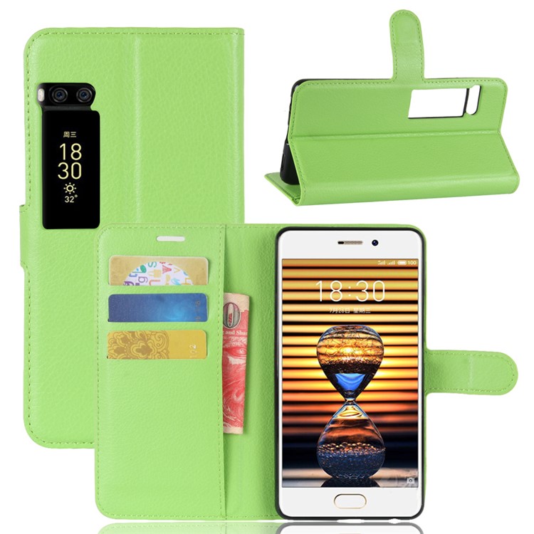 Litchi Grain Leather Card Holder Shell Case for Meizu PRO 7 - Green-1