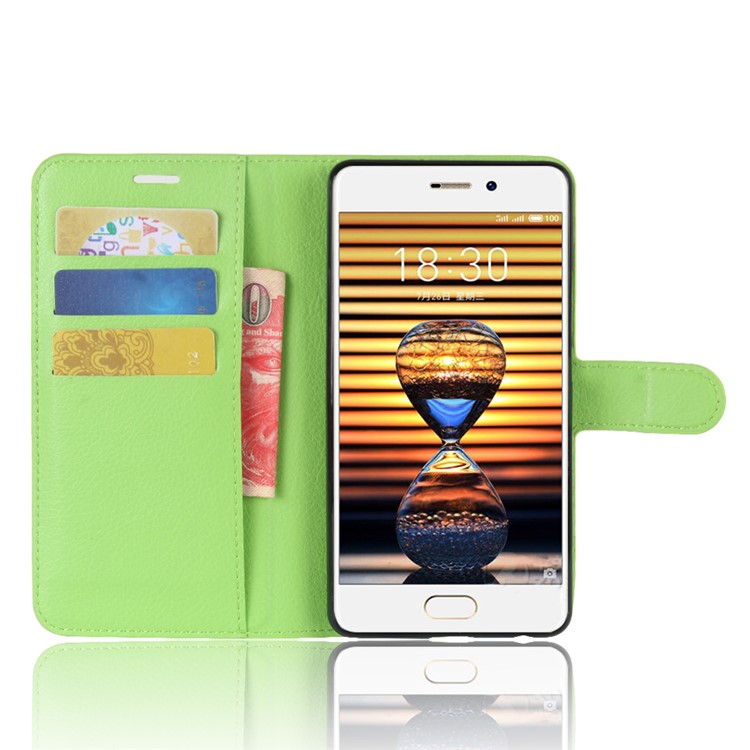 Litchi Grain Leather Card Holder Shell Case for Meizu PRO 7 - Green-4