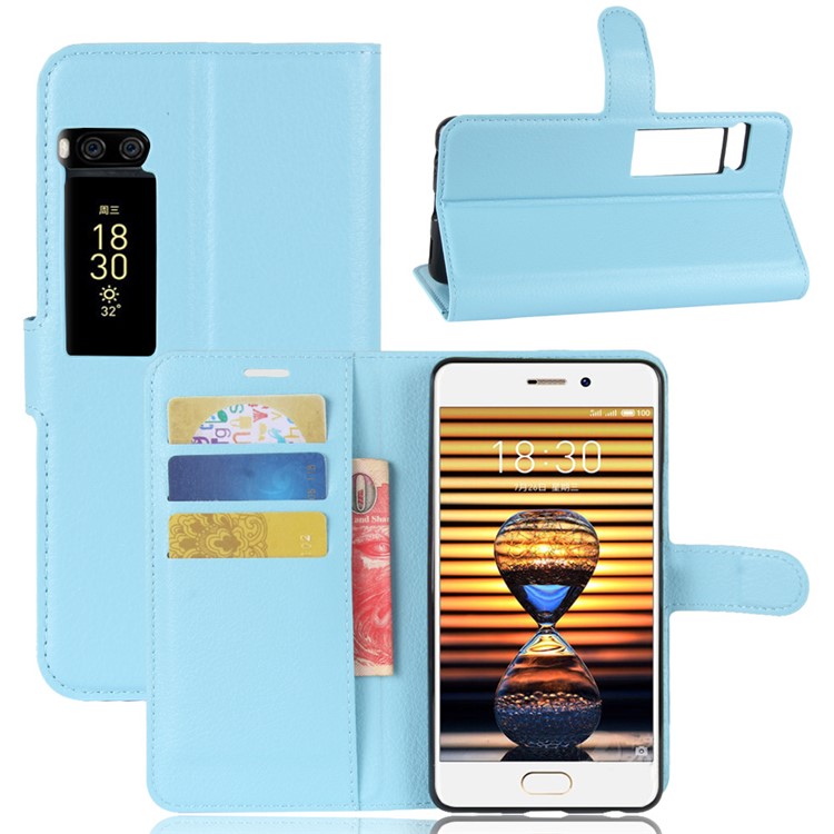 Litchi Grain Flip Leather Wallet Cellphone Case for Meizu PRO 7 - Blue-1