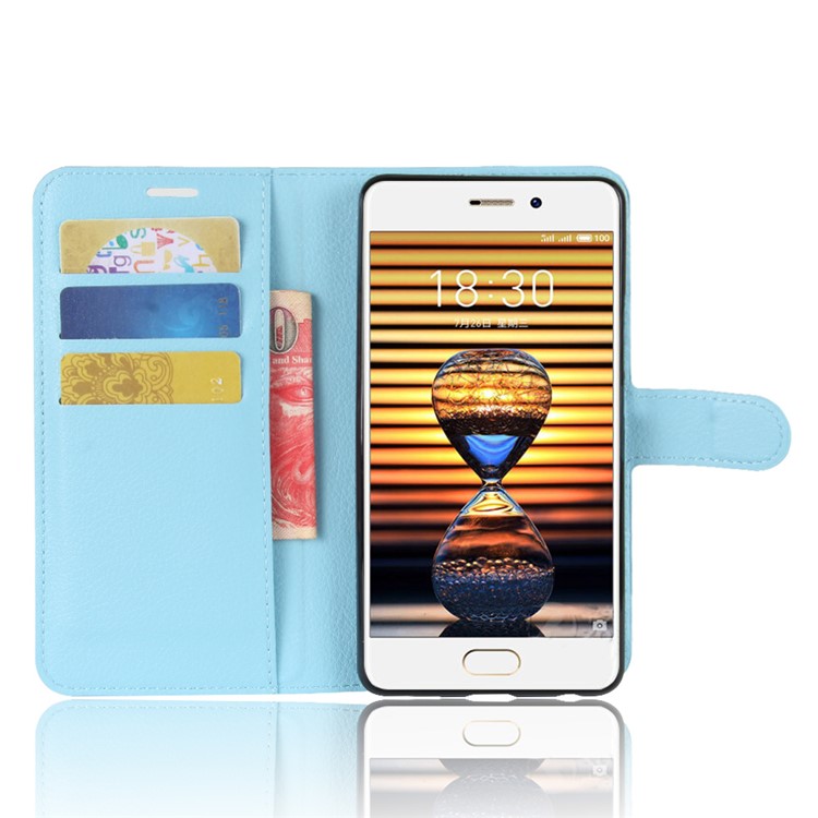 Litchi Grain Flip Leather Wallet Cellphone Case for Meizu PRO 7 - Blue-4