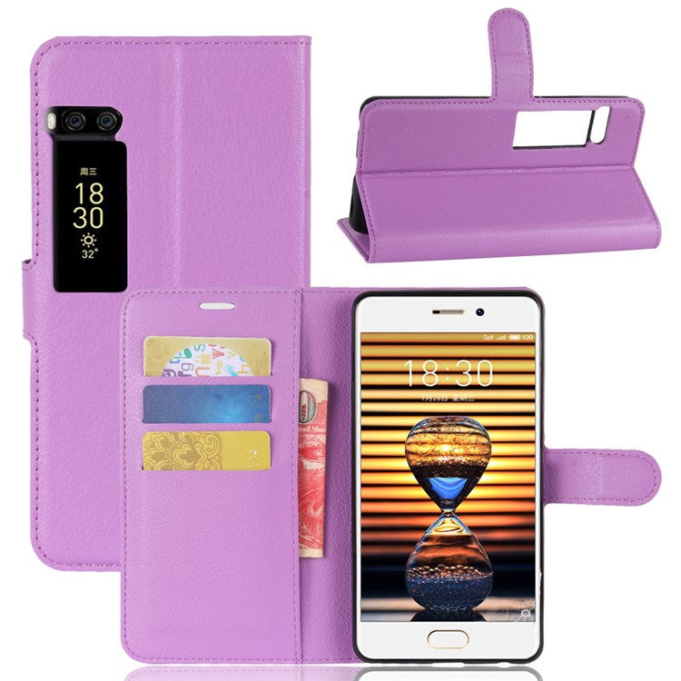 Litchi Grain Leather Wallet Stand Mobile Phone Cover for Meizu PRO 7 - Purple-1