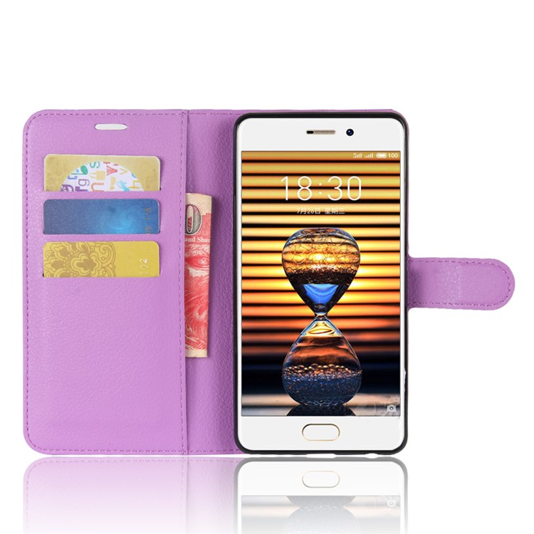 Litchi Grain Leather Wallet Stand Mobile Phone Cover for Meizu PRO 7 - Purple-4